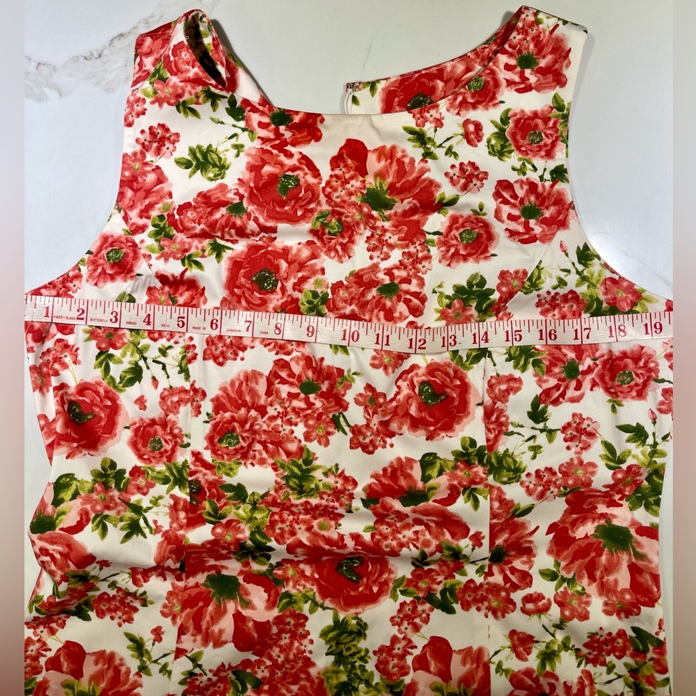 TALBOTS Casual Dress, Shift , Round neck, zipper back, Red Flower Print Size 14 - Picture 4 of 11